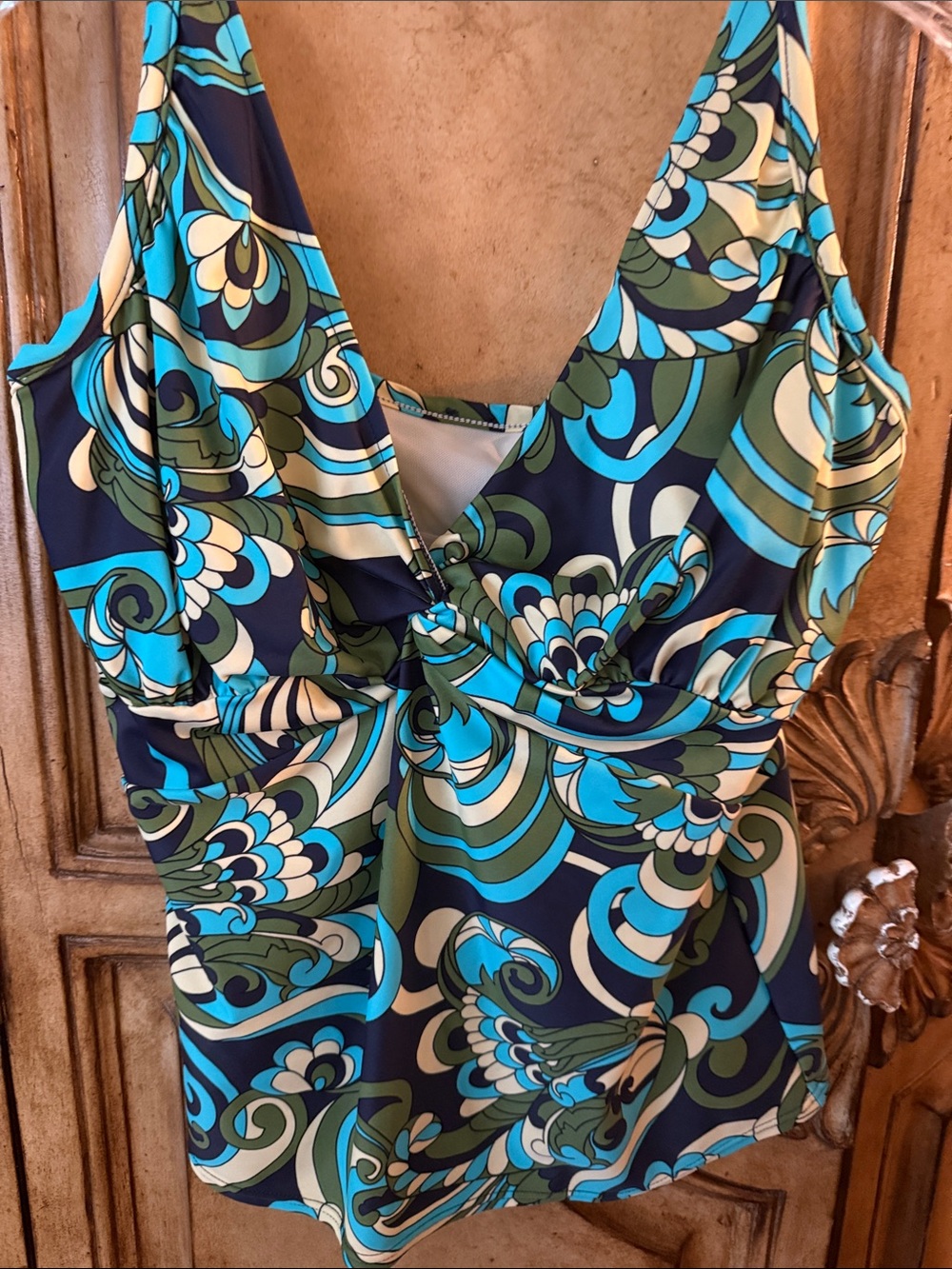 Sunsets Blue & Green Swirl V-Neck Tankini Top 38E
